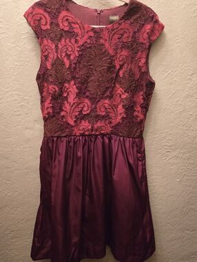 Taylor Burgundy Lace Fit Flare Dress Embroidered Party Formal
